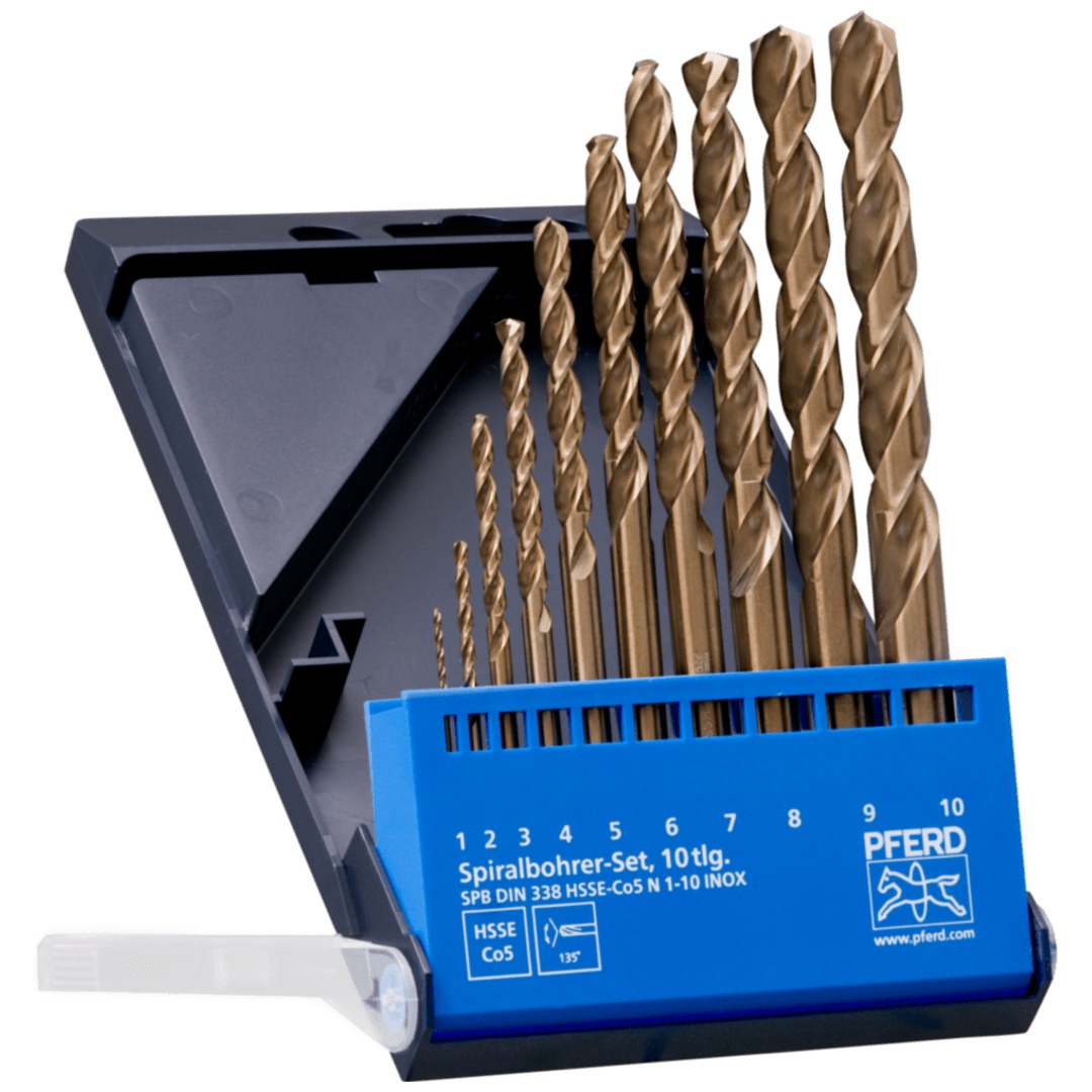 PFERD TOOLS Spiralbohrer-Set 10-tlg. INOX HSSE N DIN 338 für zähe und harte Werkstoffe