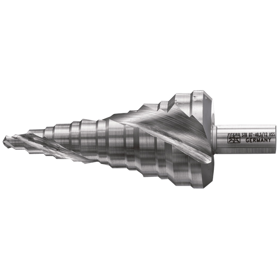 PFERD TOOLS Stufenbohrer HSS 13 Bohrstufen Ø 7-40,5 mm 3-Flächenschaft-Ø 12 mm, abgestimmt auf die gängigen Durchmesser von Kabelrohrverschraubungen