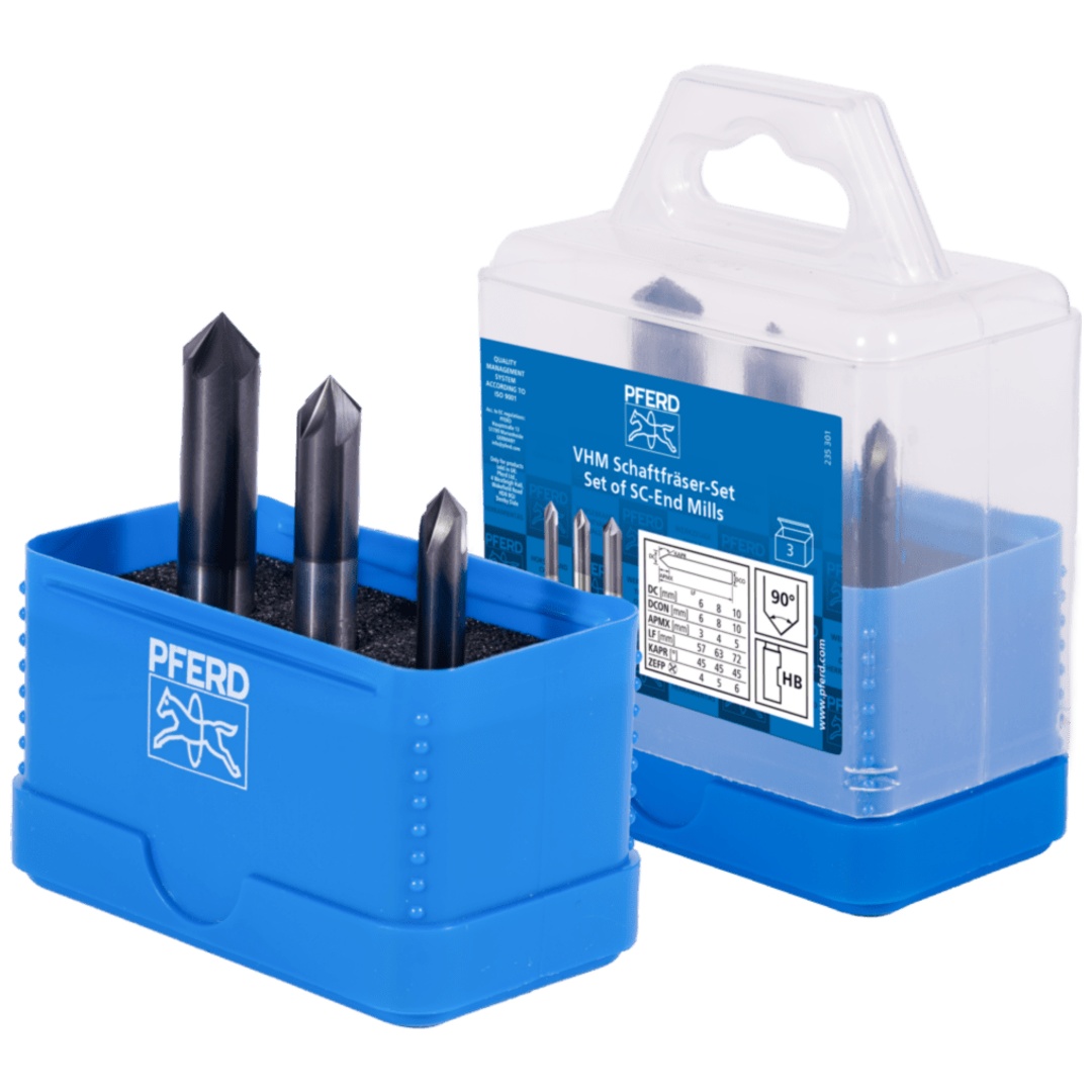 PFERD TOOLS VHM Entgratfräser Set 3-tlg. ⌀ 6/8/10 mm 90° TiAlN Schaft HB Universal Line Anfasen Entgraten