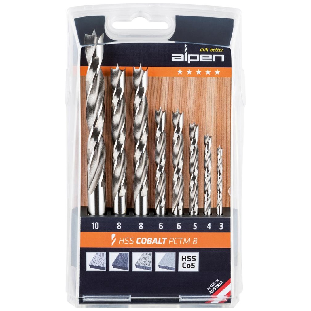 Alpen-Maykestag Holzspiralbohrer-Satz PCTM 8-tlg. HSS-Co5 D.3/4/5/2x6/2x8/10mm