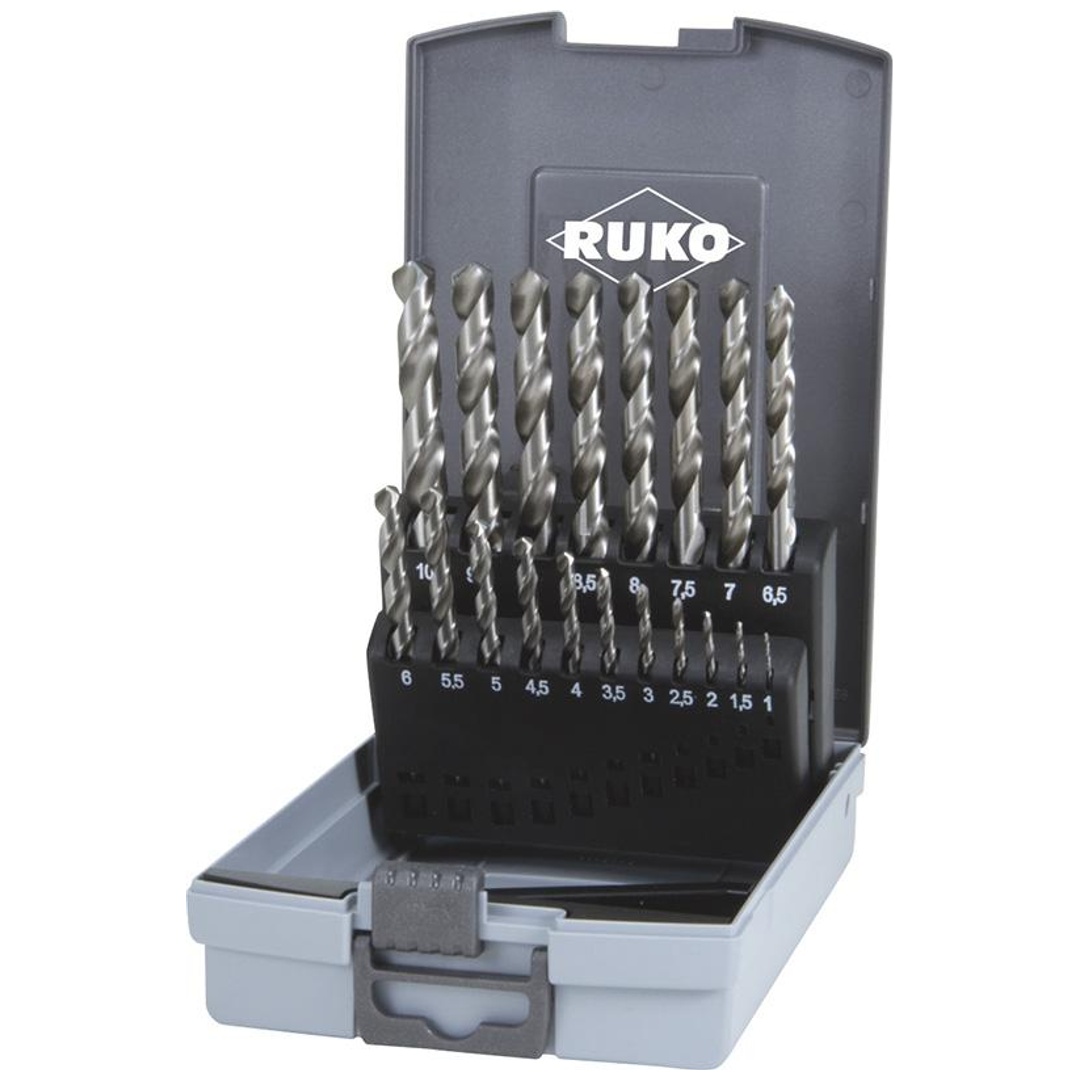 RUKO Spiralbohrersatz geschl. 19 tlg., HSS, DIN 338, in Rosebox geschliffen