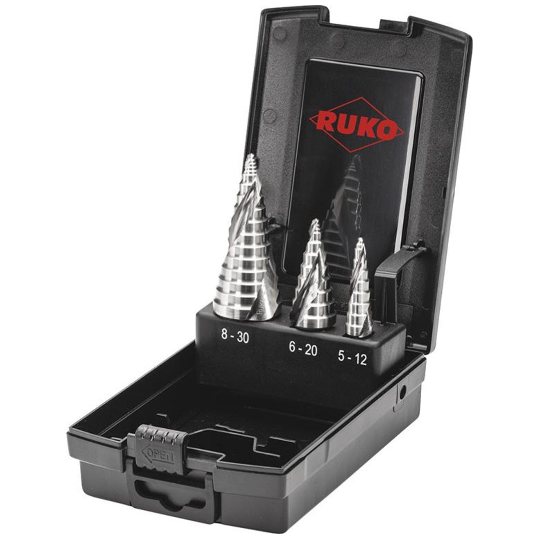 RUKO Stufenbohrer-Set WN HSS 3-tlg in Rosebox FLOWSTEP