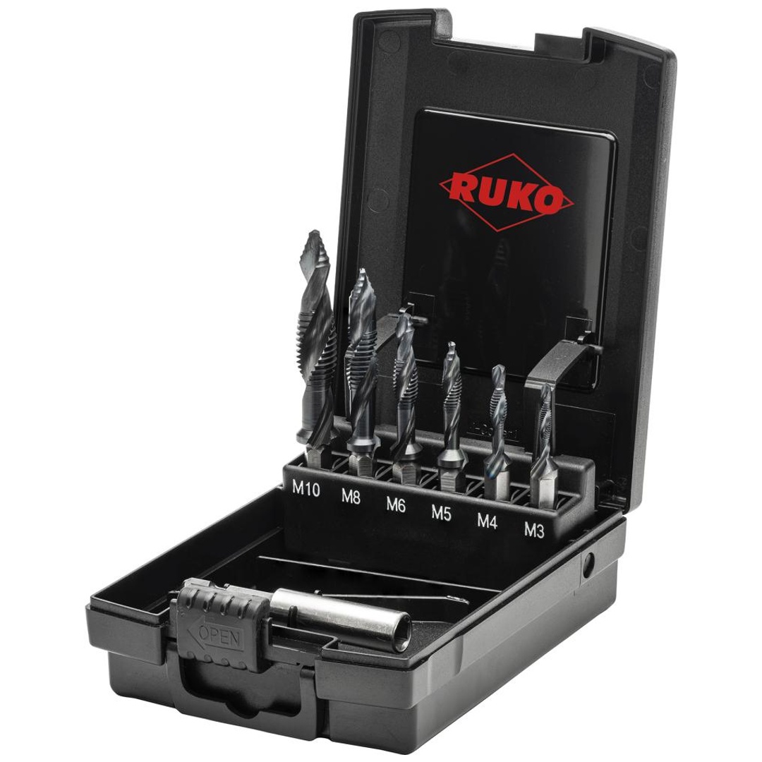 RUKO Kombi. Gewindebohrer-Set HSS M3-M10 + Adapter RUnaTEC