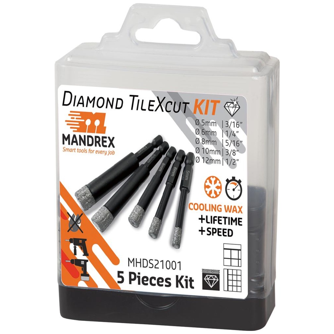 Mandrex Diamant Zentrierbohrer Set TileXCut 5tlg. D5,6,8,10,12mm