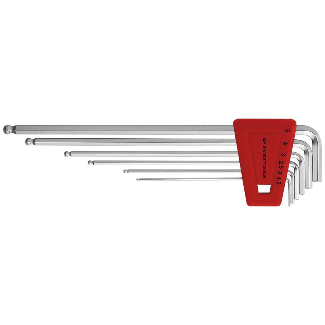Swiss Tools Winkelschraubendreher- Satz im Kunststoffhalter 6-teilig 1,5-5mm lang Kugelkopf