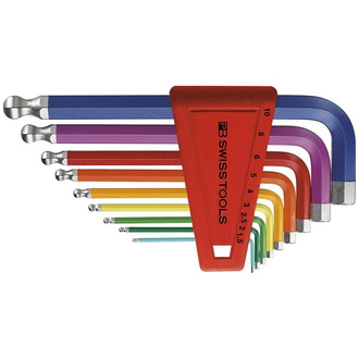Swiss Tools Winkelschraubendreher- Satz im Kunststoffhalter 9-teilig 1,5-10mm RainbowKugelkopf, farbcodiert