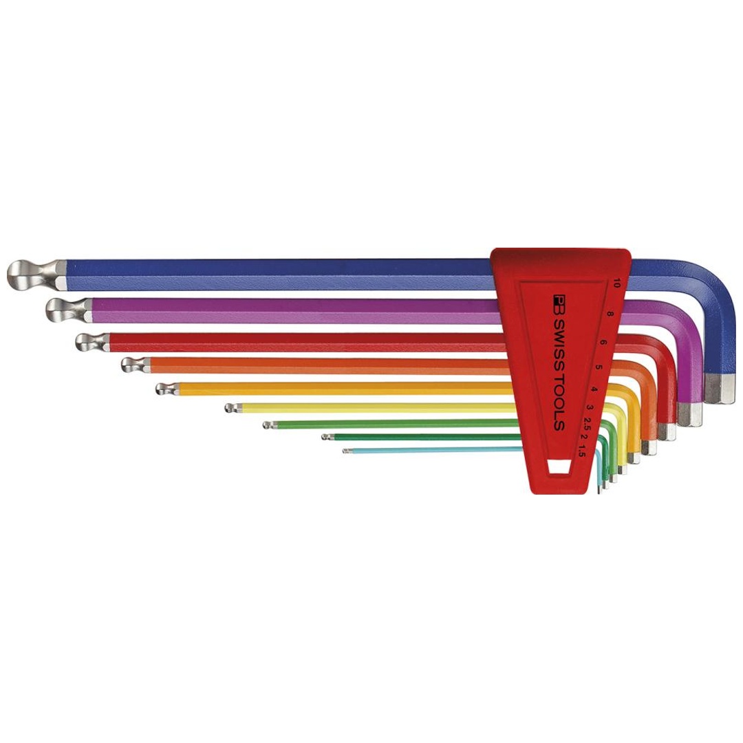 Swiss Tools Winkelschraubendreher- Satz im Kunststoffhalter 9-teilig 1,5-10mm RainbowKugelkopf