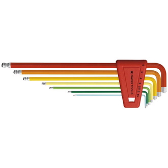 Swiss Tools Winkelschraubendreher- Satz im Kunststoffhalter 7-teilig 1,5-6mm Rainbow Kugelkopf