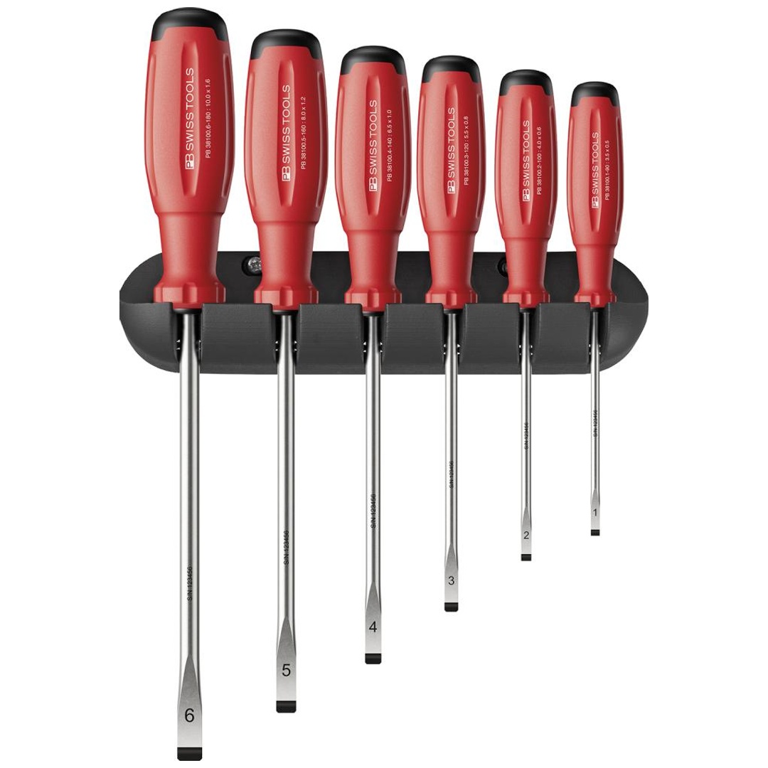 Swiss Tools Schraubendreher-Satz 6-tlg. Schlitz im Wandhalter SwissGrip EVO PB Swiss