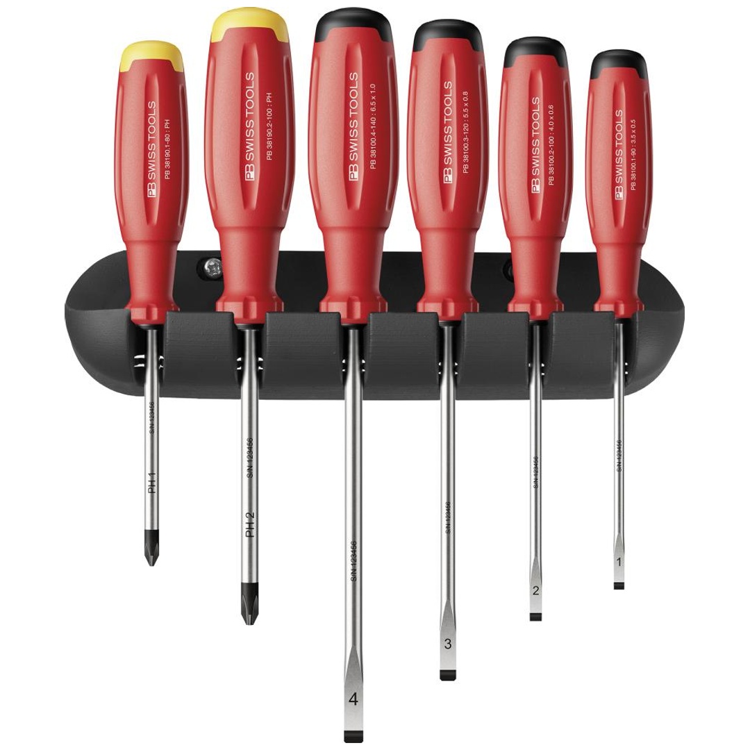 Swiss Tools Schraubendreher-Satz 6-tlg. Schlitz PH im Wandhalter SwissGrip EVO PB Swiss