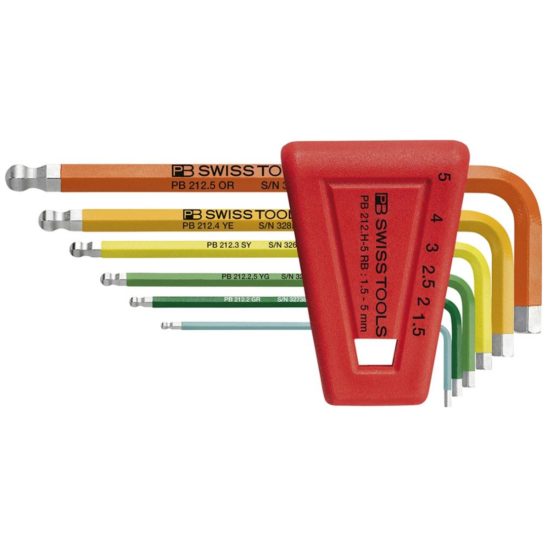 Swiss Tools Winkelschraubendreher- Satz im Kunststoffhalter 6-teilig 1,5-5mm Rainbow Kugelkopf
