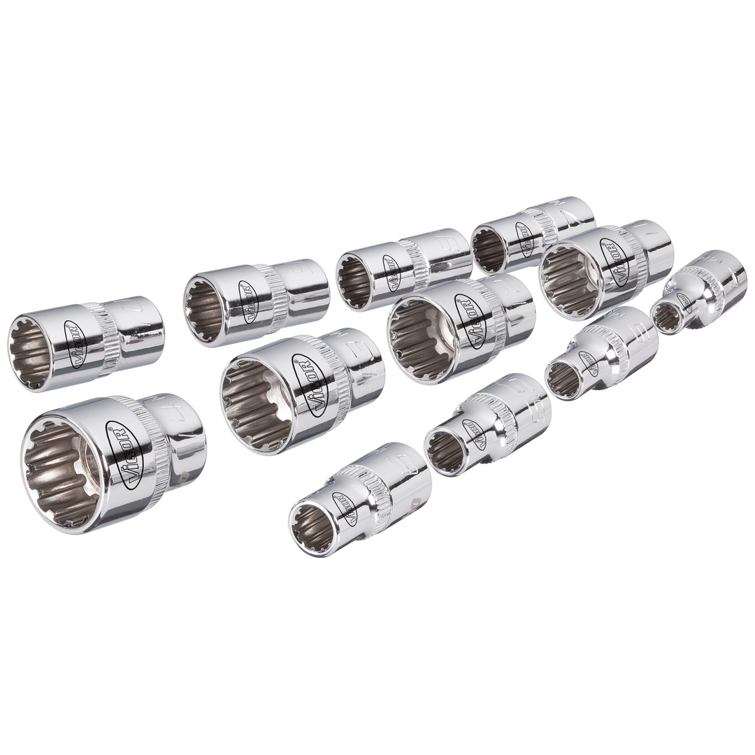 VIGOR Steckschlüsseleinsatz Satz, 1/4 (6,3 mm) Vierkant hohl, Multiprofil, 12-tlg., 4 - 14, Anzahl Werkzeuge: 12