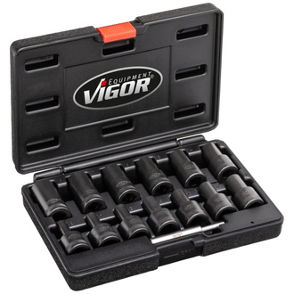 VIGOR Spiralnutenausdreher-Einsatz Satz, V2404N, 1/2" (12,5 mm) Vierkant hohl, Außen Schraubenausdreher Profil, 13-tlg., 6 - 19 mm, Anzahl Werkzeuge:
