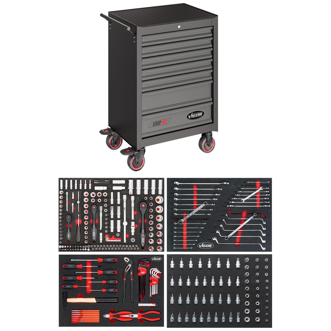 VIGOR Werkstattwagen Series M, mit Sortiment, 320-tlg., Anzahl Werkzeuge: 320