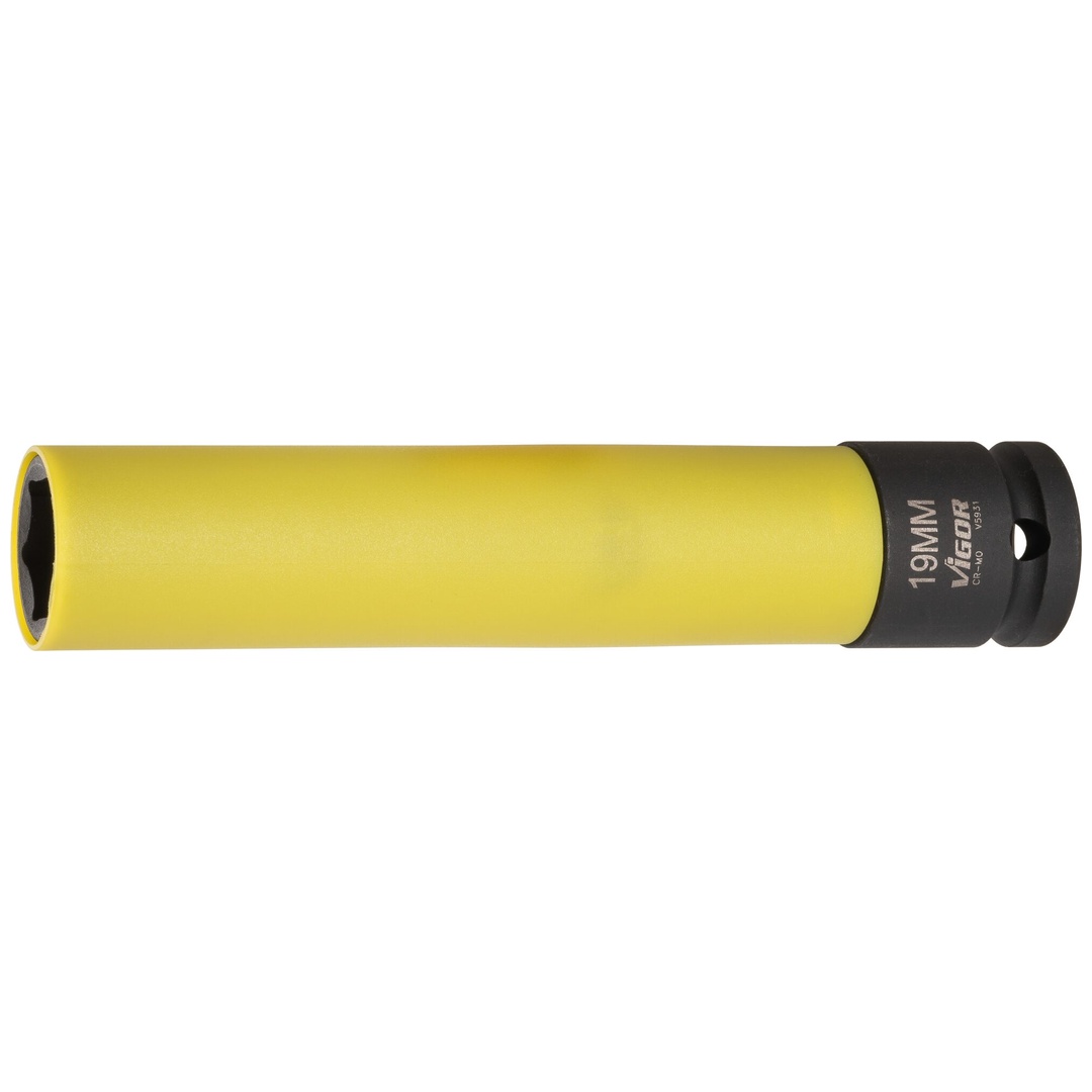VIGOR Schlagschrauber Steckschlüsseleinsatz, lang, V5931, 1/2 (12,5 mm) Vierkant hohl, Außen Sechskant Profil, SW 19 mm