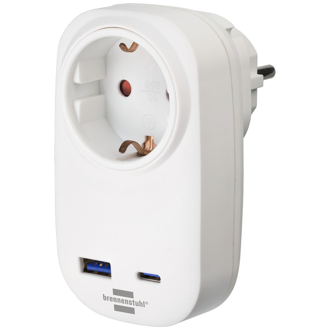 Brennenstuhl Steckdosenadapter mit USB C Power Delivery 20W, 1x USB A 18W weiß