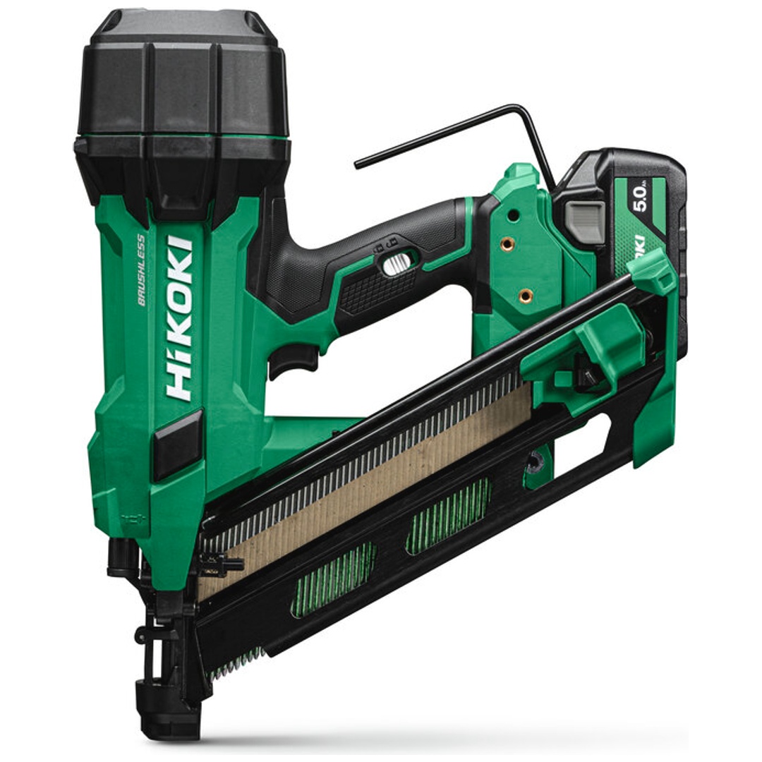 HiKOKI Akku-Streifennagler 18 V Brushless, 90 mm, Nägel von 30° - 34°, incl. 2x Akku 5 Ah, Ladegerät, Zubehör, Koffer