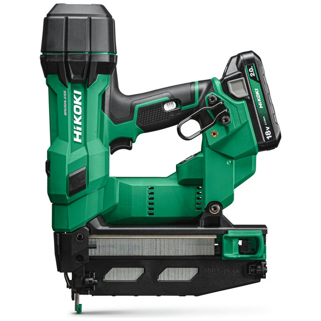 HiKOKI Akku-Stiftnagler 18 V Brushless, Akku Stiftnagler (0°) für 16 Gauge/1,4 x 1,65 mm Stiftnägel, incl. 2x Akku 2 Ah, Ladegerät, Zubehör, Koffer