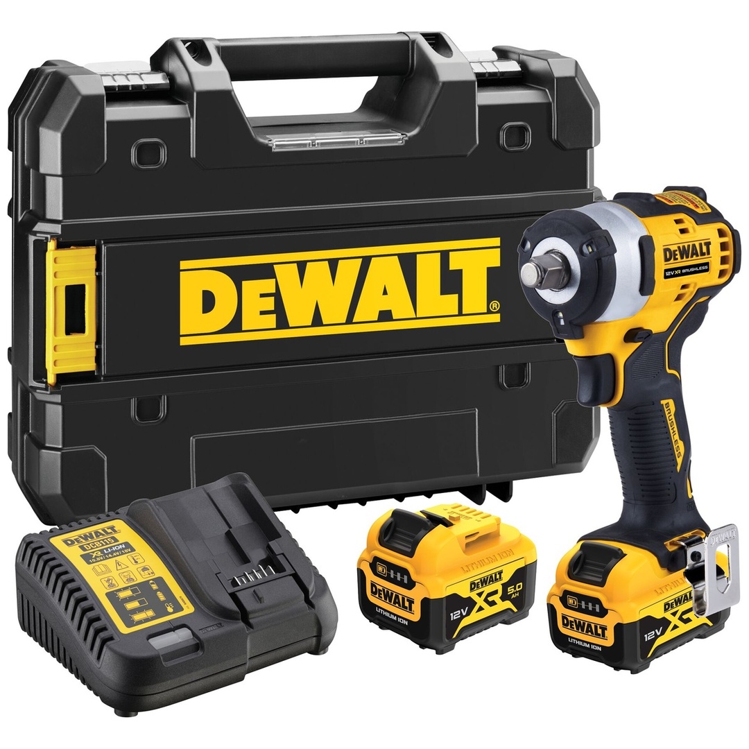 DeWalt Akku-Schlagschrauber 1/2, 12 V, 340 Nm, incl. 2x Akku 5 Ah, Schnellladegerät, TSTAK-Box