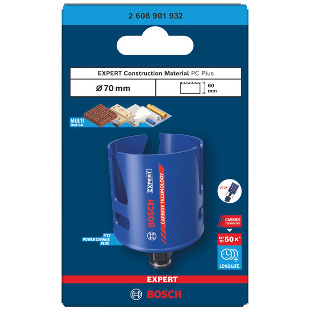 Bosch EXPERT Lochsäge Construction Material Power Change Plus, 70 x 60 mm