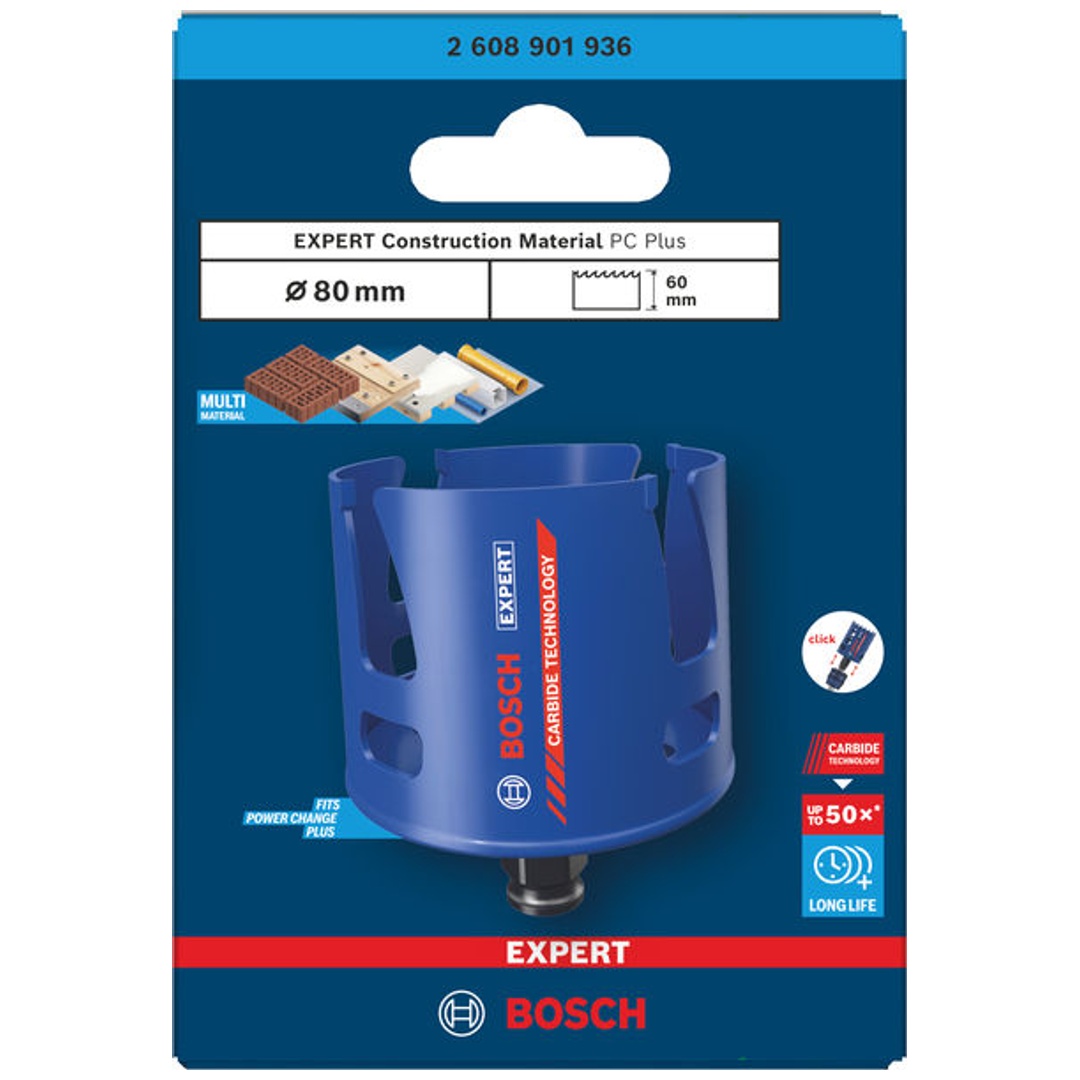 Bosch EXPERT Lochsäge Construction Material Power Change Plus, 80 x 60 mm