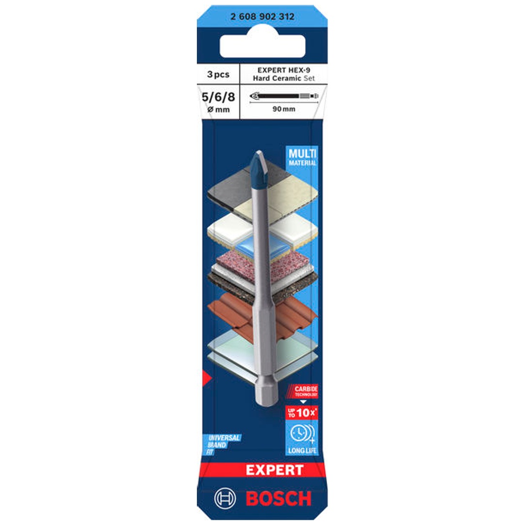Bosch EXPERT Bohrer-Set HEX-9 Hard Ceramic, 5 x 90; 6 x 90; 8 x 90 mm, 3-tlg.