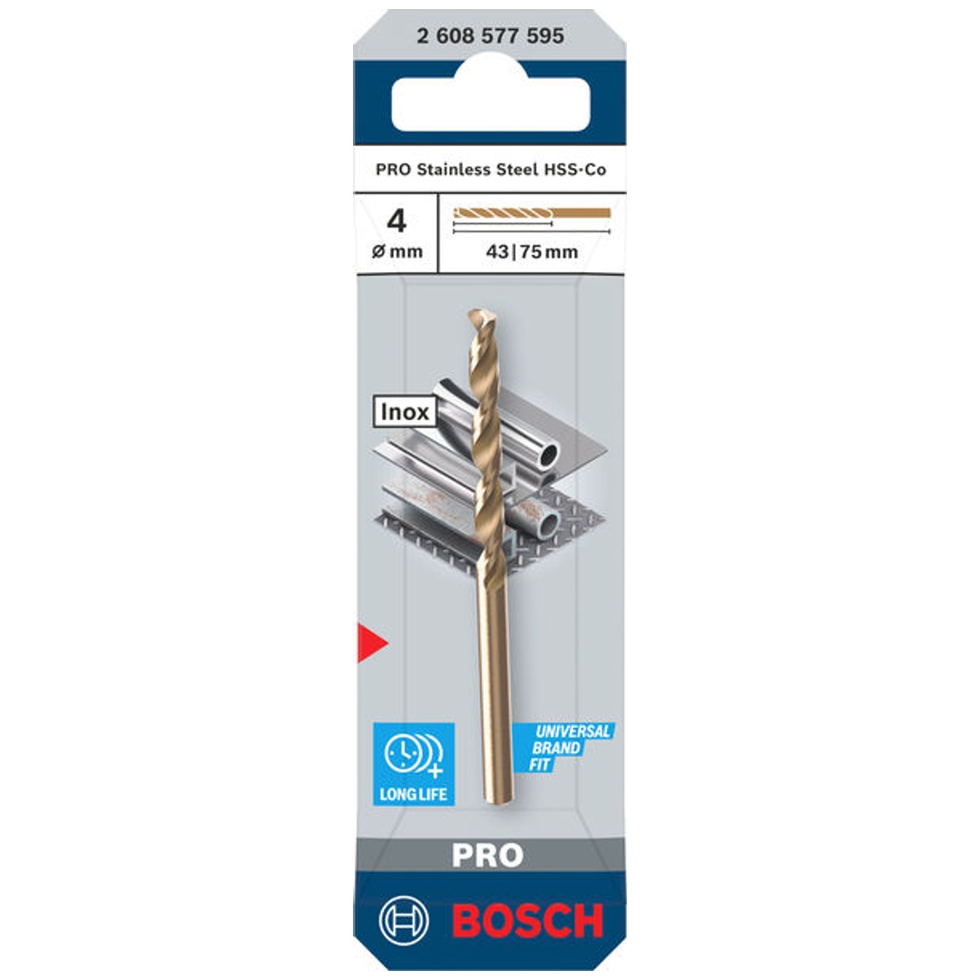 Bosch PRO Spiralbohrer Stainless Steel HSS-Co, 4 x 43 x 75 mm
