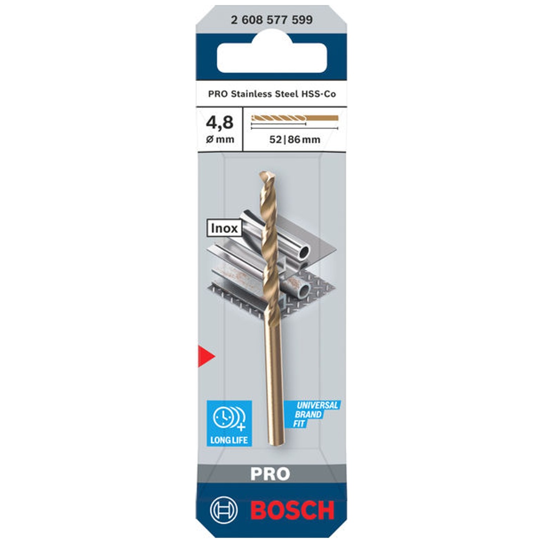 Bosch PRO Spiralbohrer Stainless Steel HSS-Co, 4,8 x 52 x 86 mm