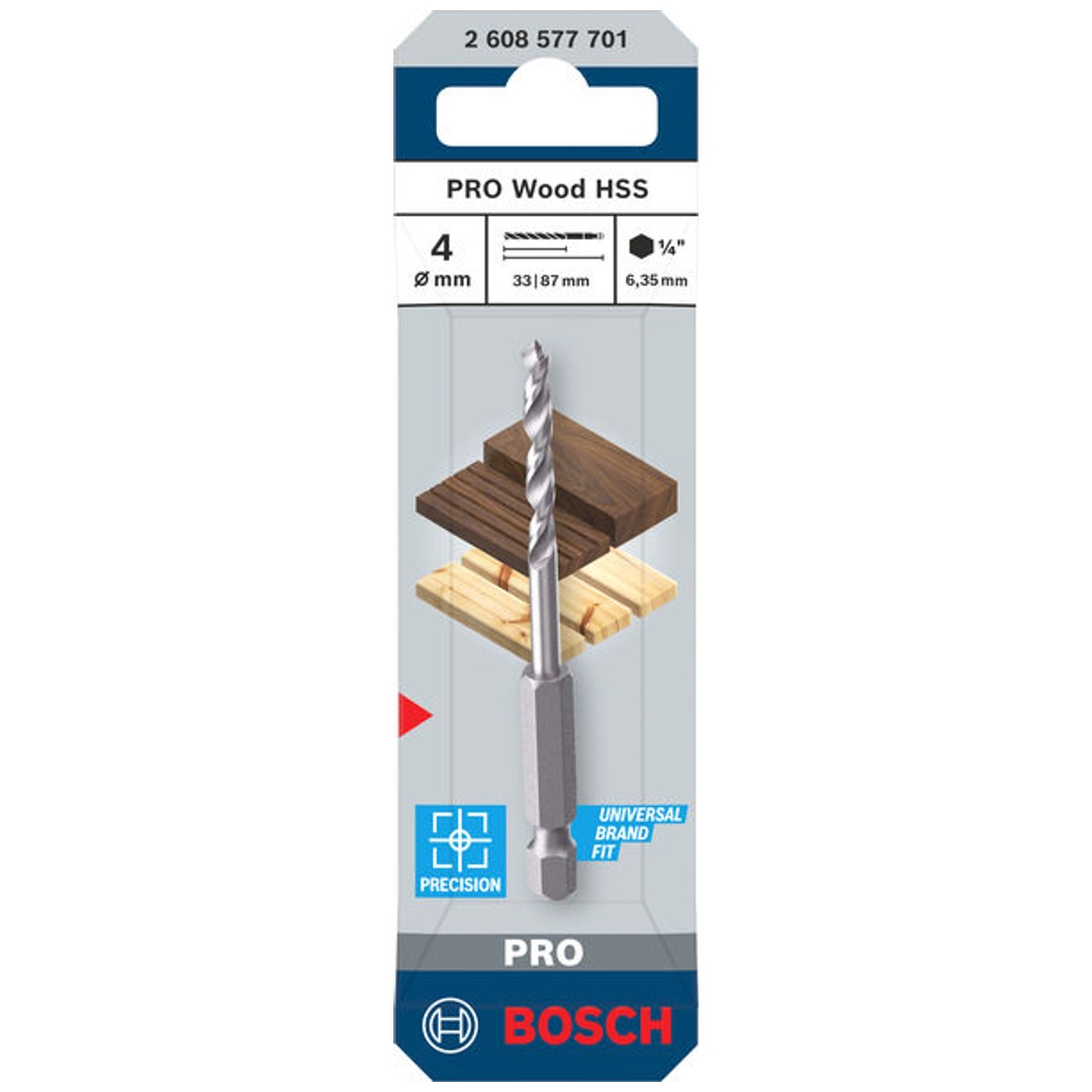 Bosch PRO Holzspiralbohrer HSS Wood, 4x35x87 mm