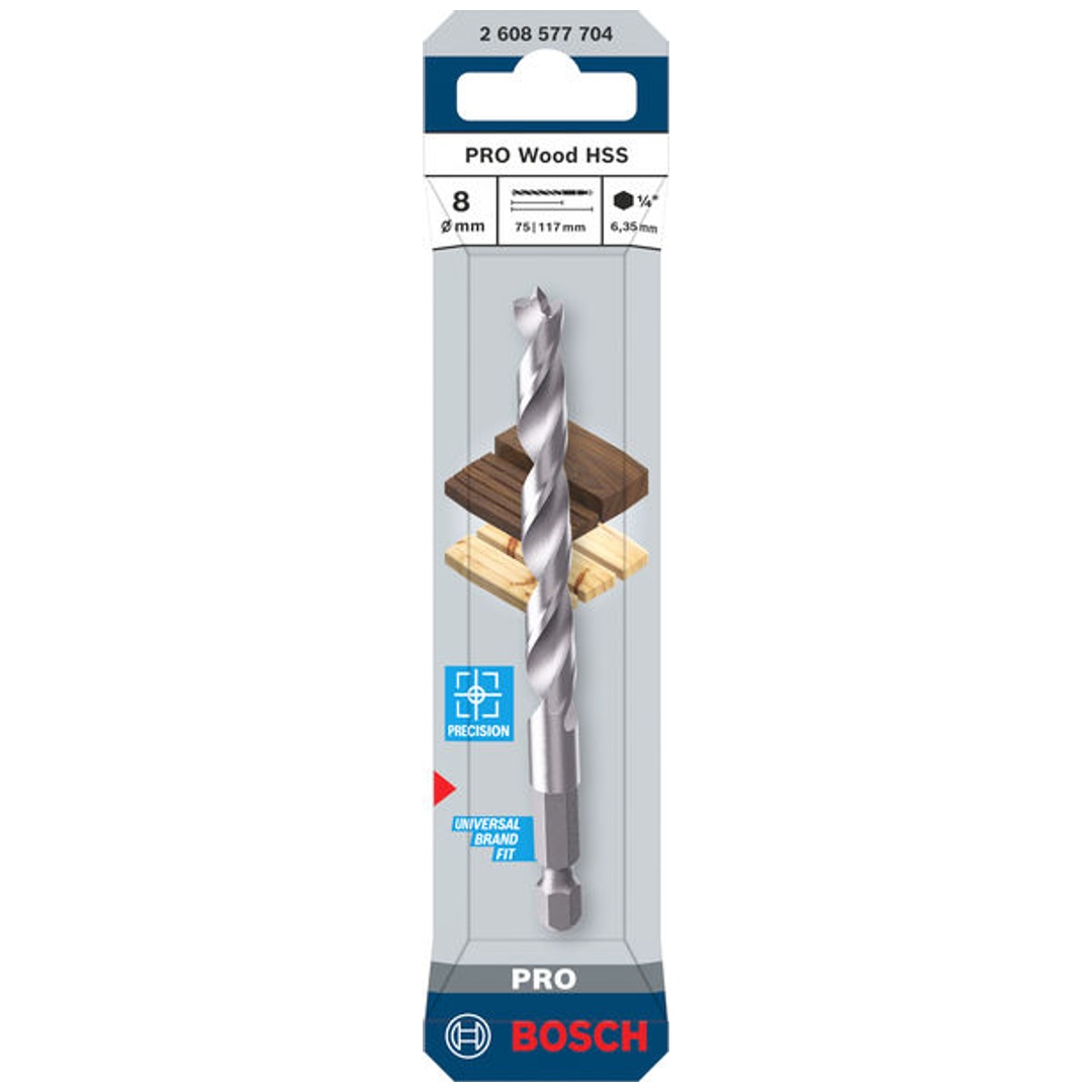 Bosch PRO Holzspiralbohrer HSS Wood, 8x75x117 mm