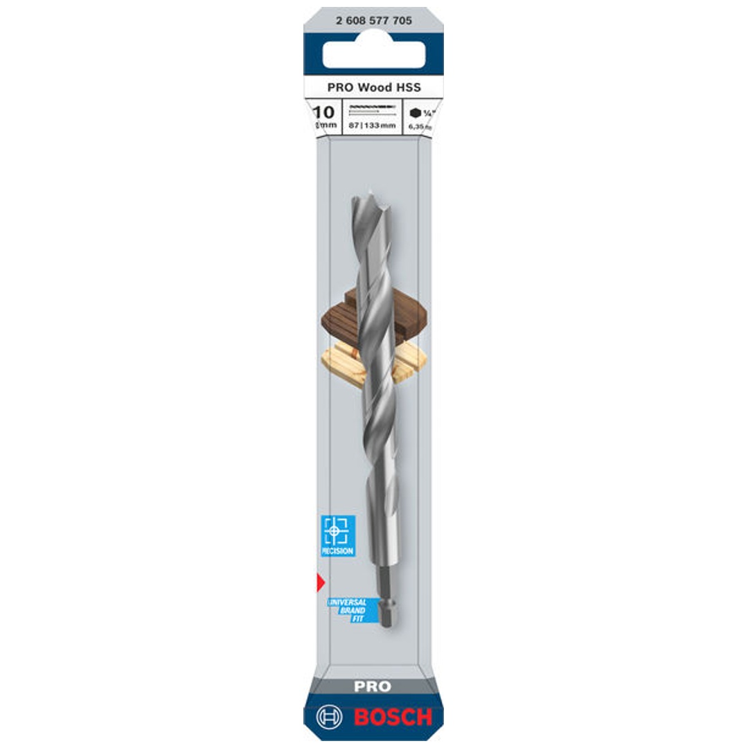 Bosch PRO Holzspiralbohrer HSS Wood, 10x87x133 mm