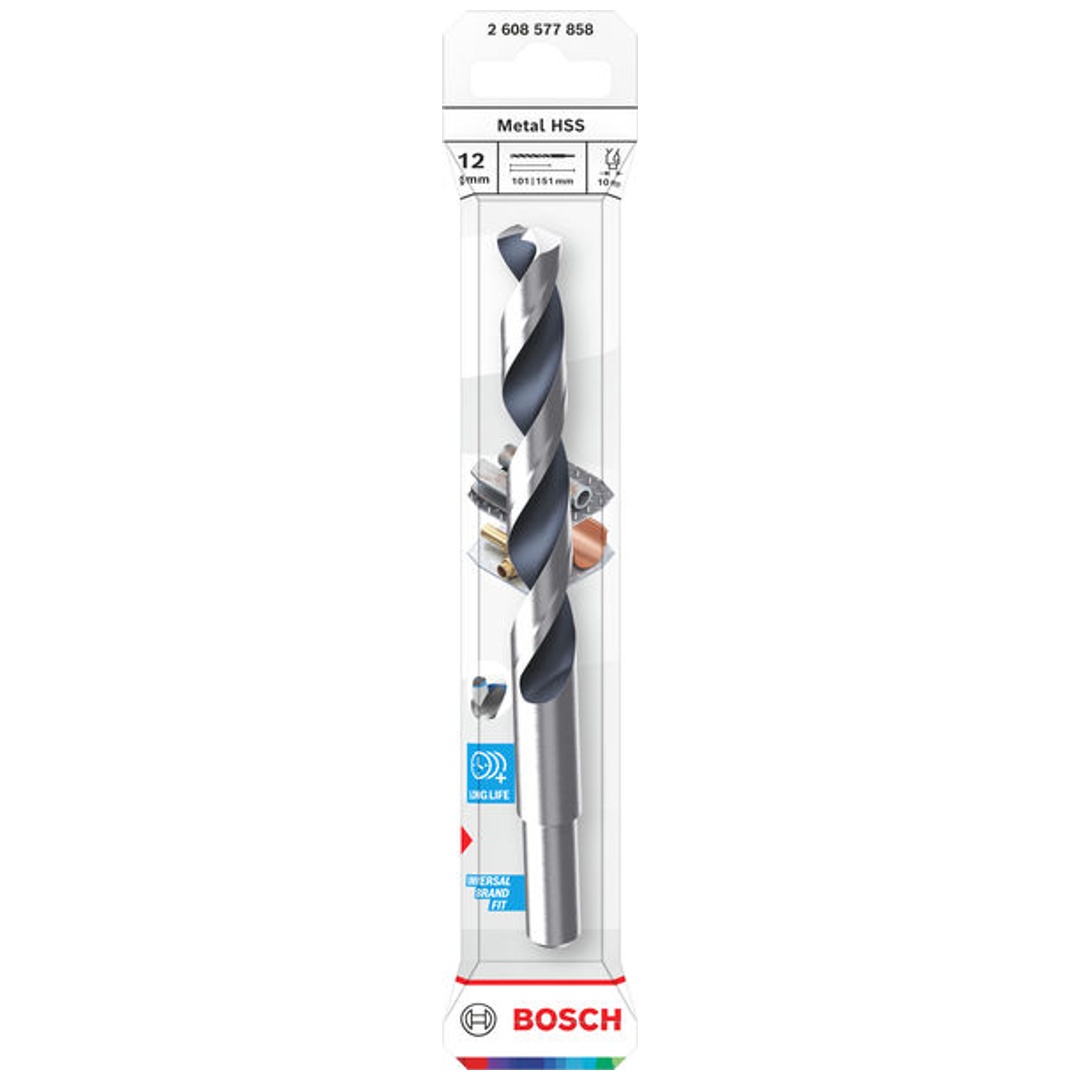 Bosch Metal-Spiralbohrer HSS, 12 x 101 x 151 mm, CYL Reduzierter Schaft