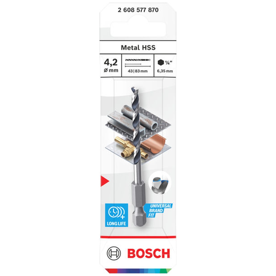 Bosch Metal-Spiralbohrer HSS, 4,2 x 43 x 83 mm, HEX 1/4 Schaft