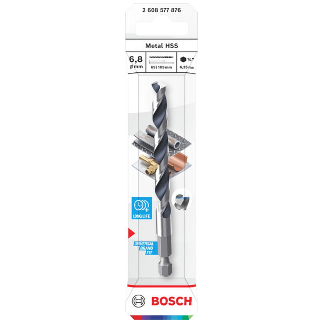 Bosch Metal-Spiralbohrer HSS, 6,8 x 69 x 109 mm, HEX 1/4 Schaft