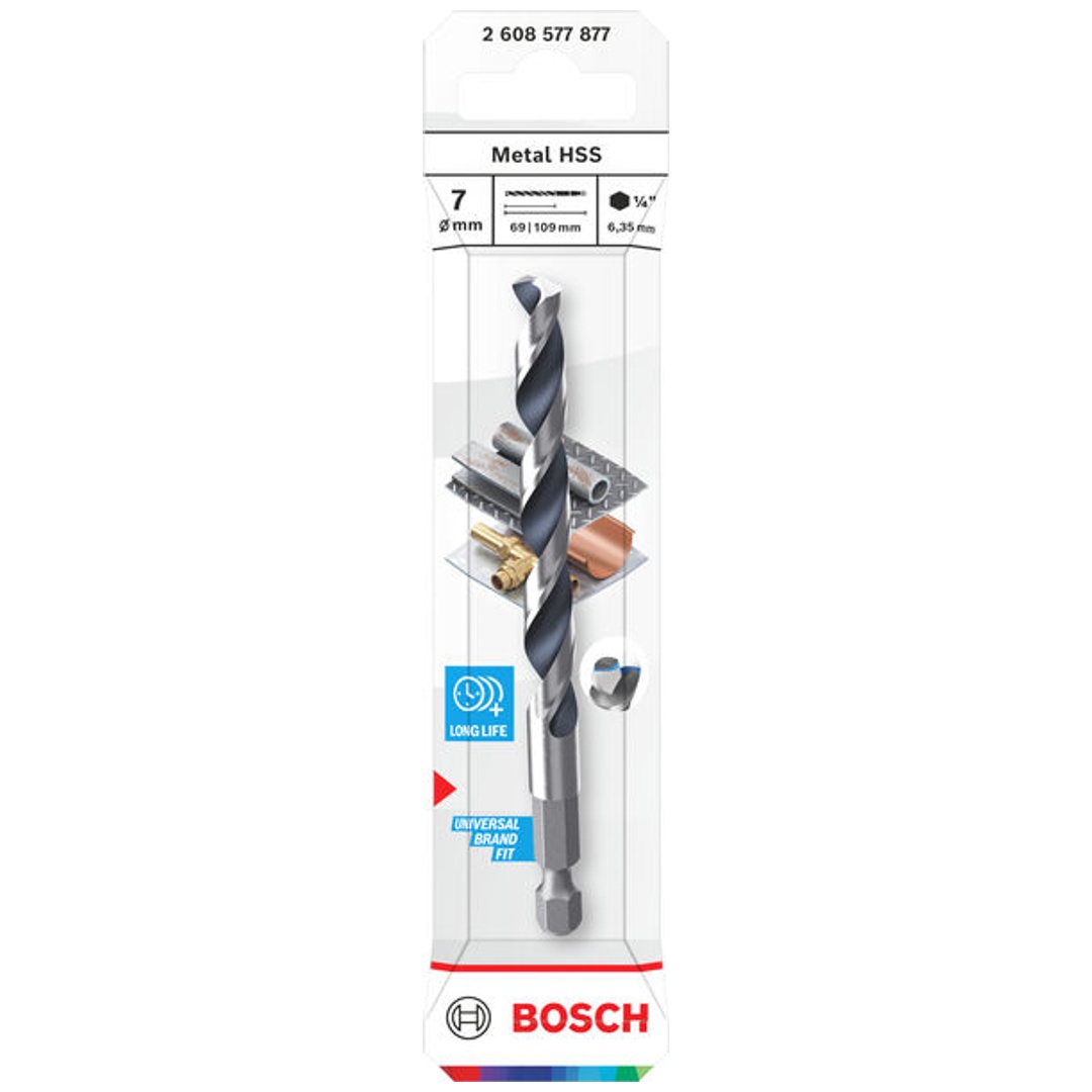 Bosch Metal-Spiralbohrer HSS, 7 x 69 x 109 mm, HEX 1/4 Schaft