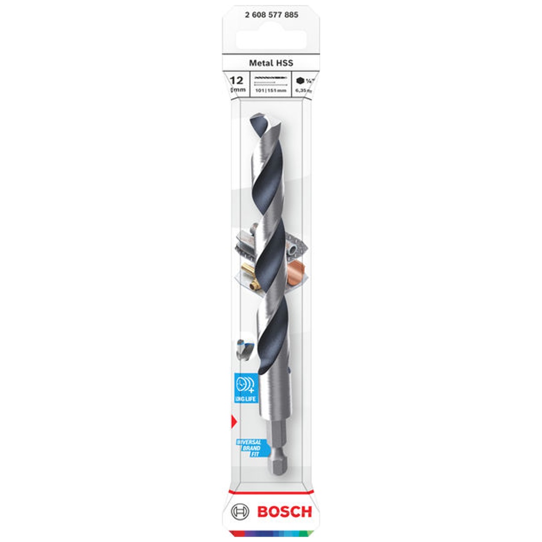 Bosch Metal-Spiralbohrer HSS, 12 x 101 x 151 mm, HEX 1/4 Schaft