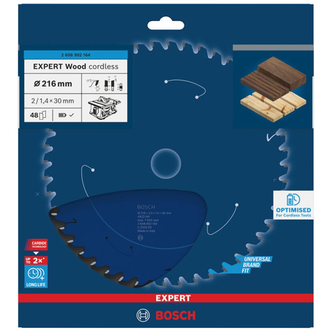 Bosch EXPERT Kreissägeblatt Wood, 216x1,7x30 mm, Z48, Spanwinkel 15°