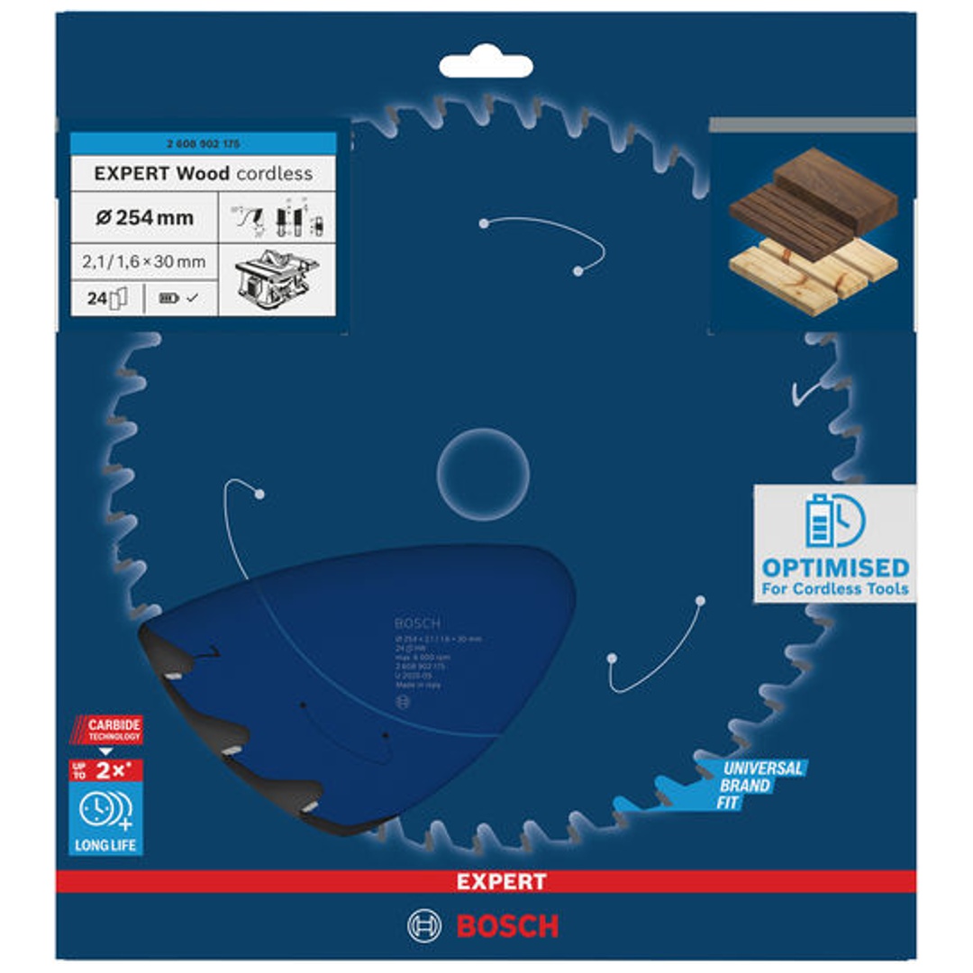 Bosch EXPERT Kreissägeblatt Wood, 254x2,1x30 mm, Z24, Zahnwinkel 25°