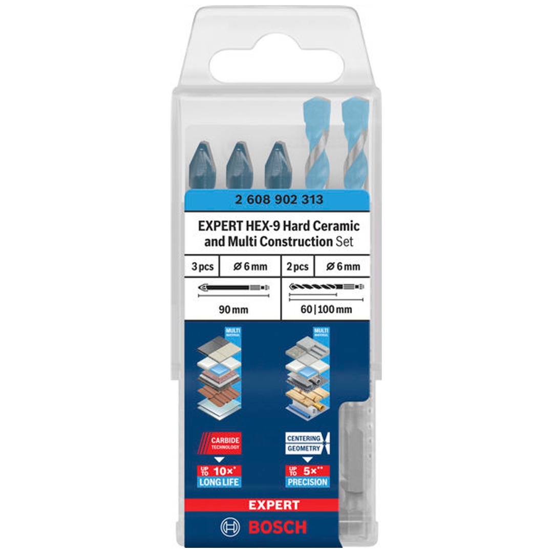 Bosch EXPERT Bohrer-Set HEX-9 Hard Ceramic und Multi Construction, 6 mm, 5-tlg.