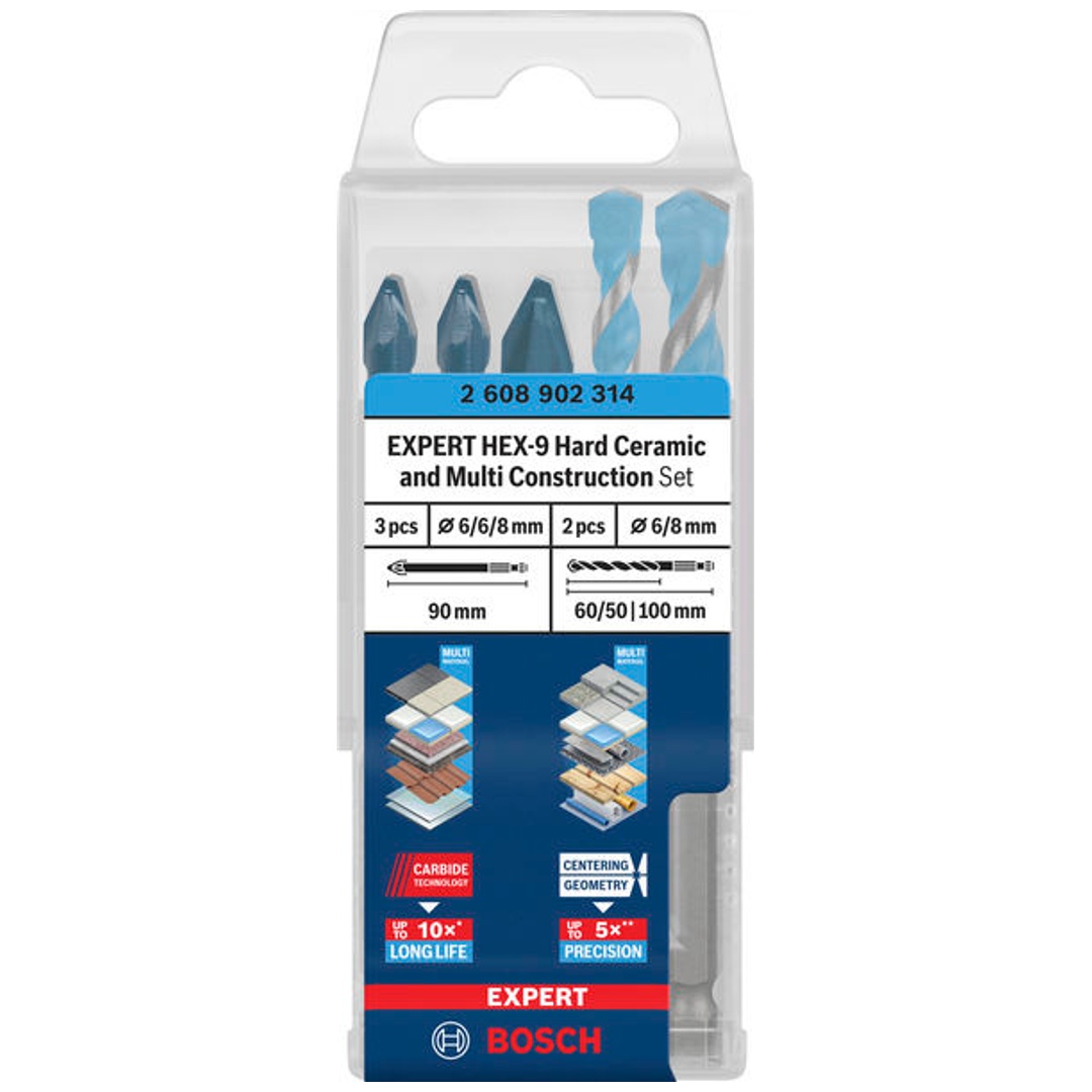 Bosch EXPERT Bohrer-Set HEX-9 Hard Ceramic und Multi Construction, 6/8 mm, 5-tlg.