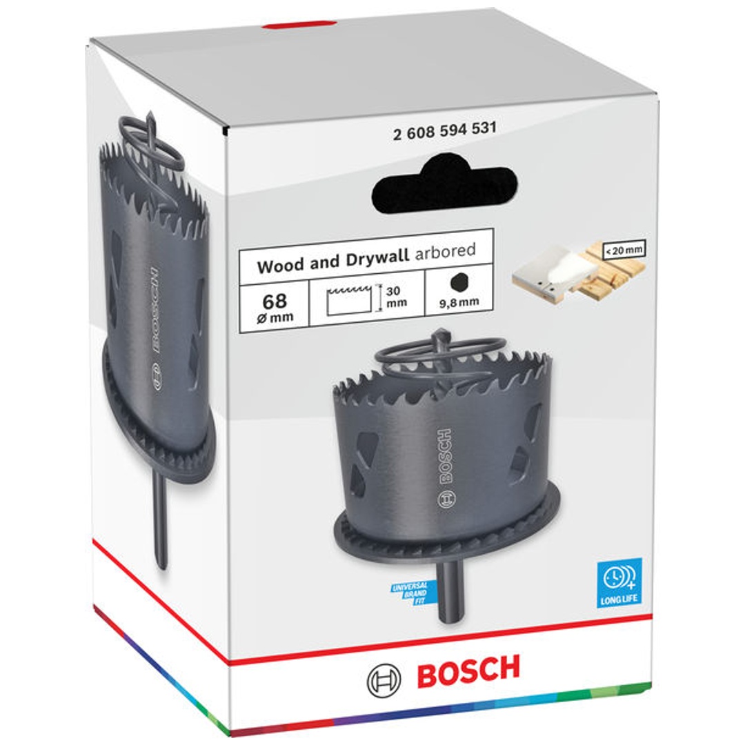 Bosch Lochsäge mit Aufsteckhalter und Randsenker Wood and Drywall, 68 x 30 mm