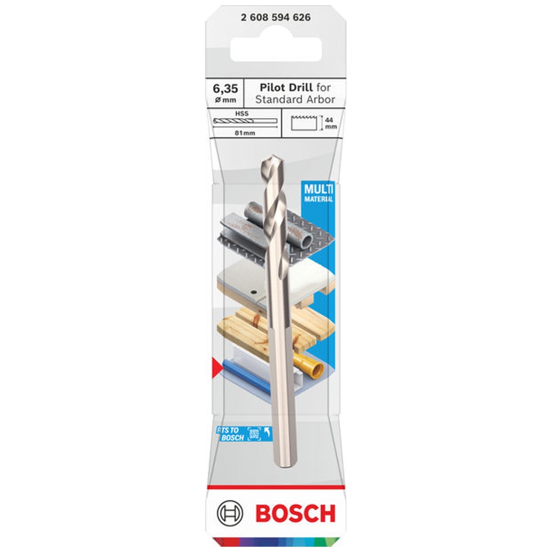 Bosch Zentrierbohrer für Standard-Aufsteckhalter, HSS-G, 6,35 x 44 mm, Gesamtlänge 81 mm
