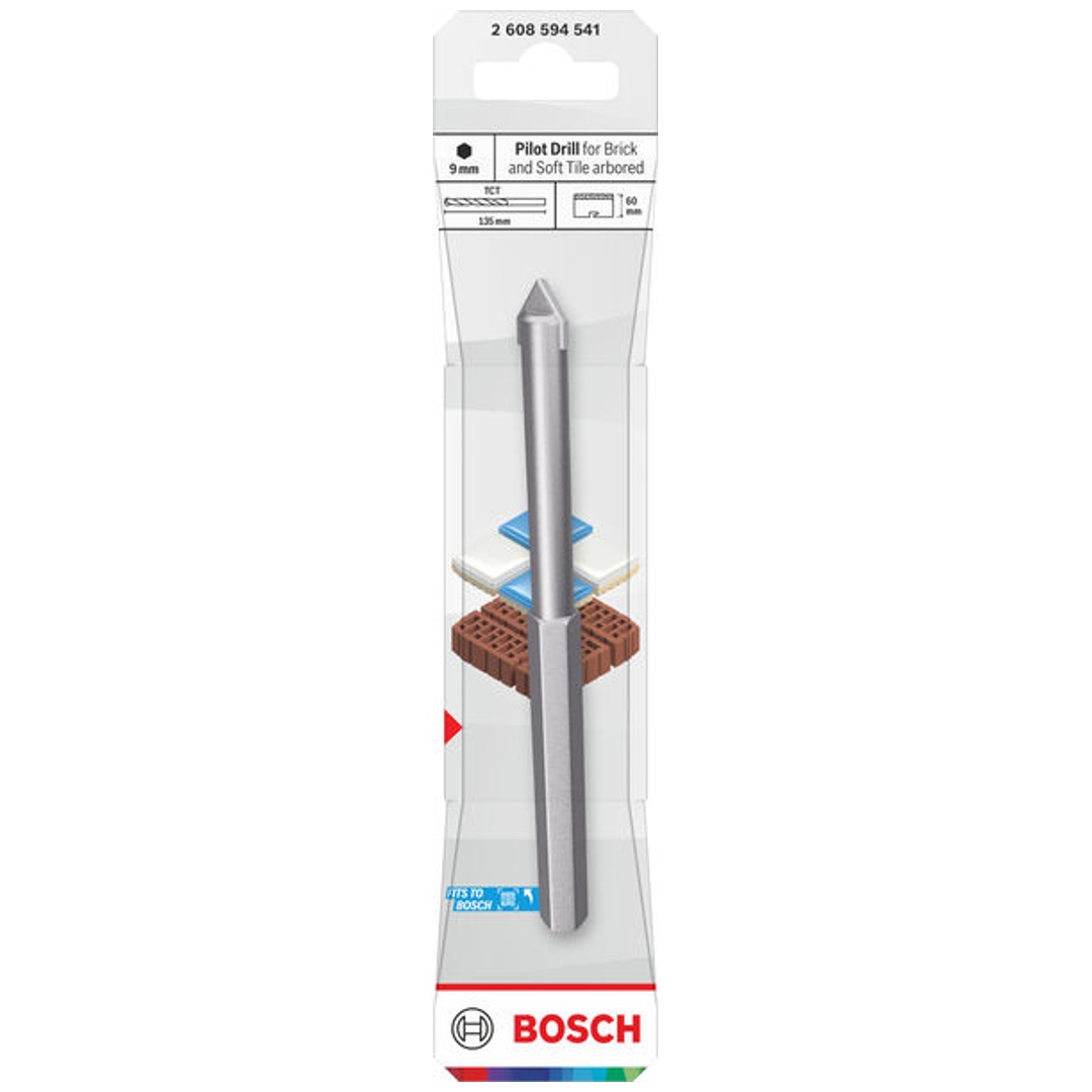 Bosch Zentrierbohrer für Ziegel und weiche Fliesen mit Adapter, 9,5 x 60 mm