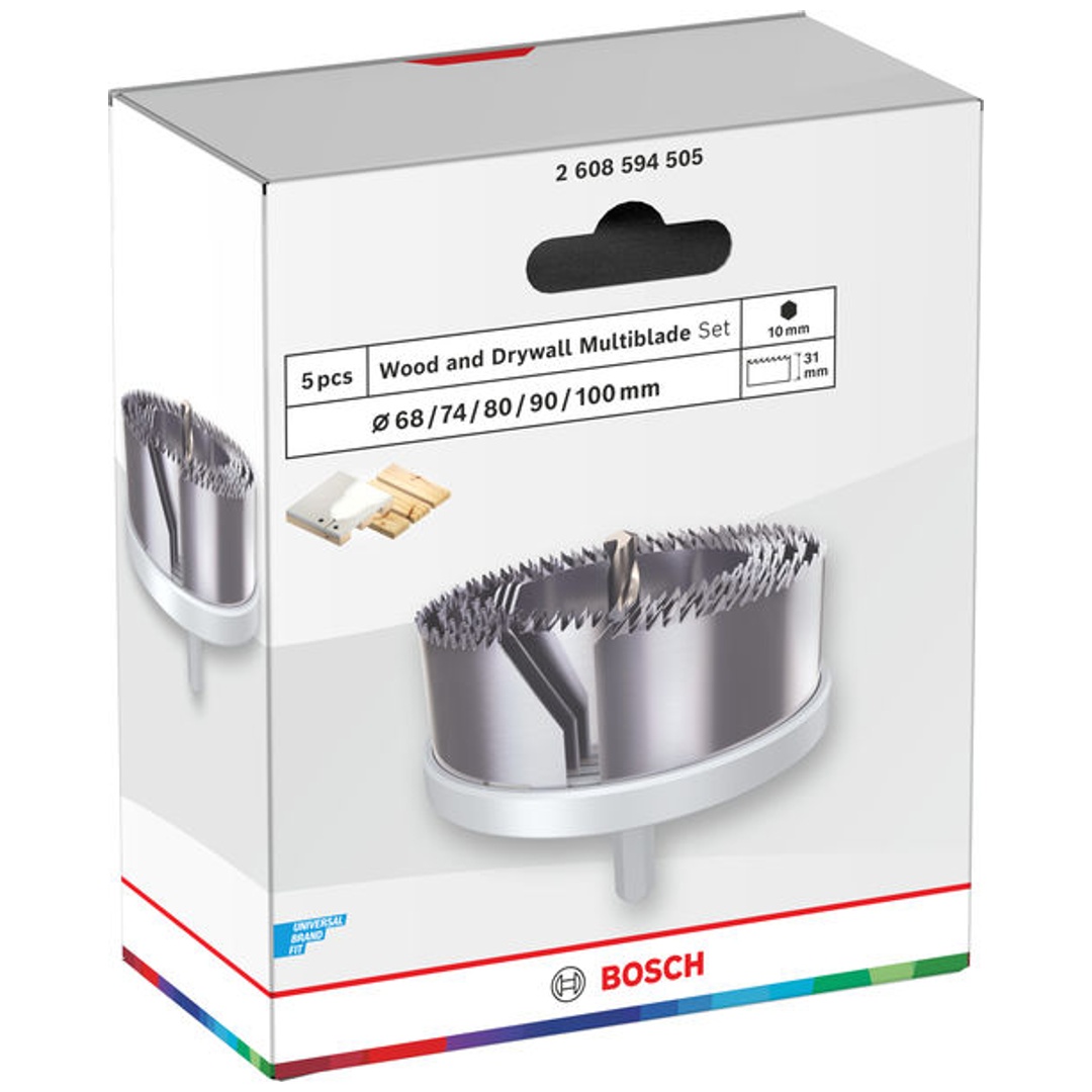 Bosch Lochsägen-Set mit Aufsteckhalter Wood and Drywall, 68/74/80/90/100 x 31 mm