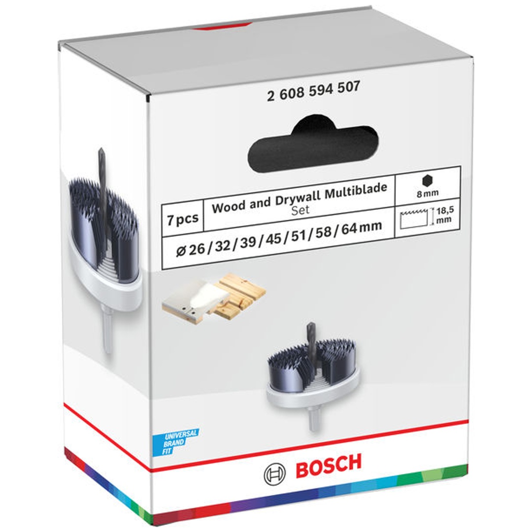 Bosch Lochsägen-Set mit Aufsteckhalter Wood and Drywall, 26/32/39/45/51/58/64 x 18,5 mm