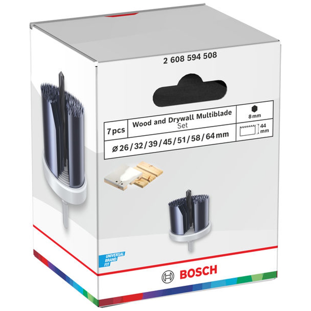 Bosch Lochsägen-Set mit Aufsteckhalter Wood and Drywall, 26/32/39/45/51/58/64 x 44 mm