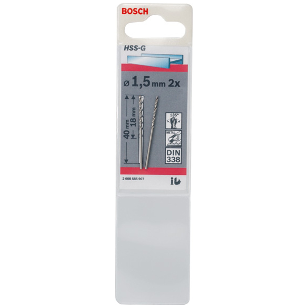 Bosch Metallbohrer HSS-G, DIN 338, 1,5 x 18 x 40 mm, 2er-Pack