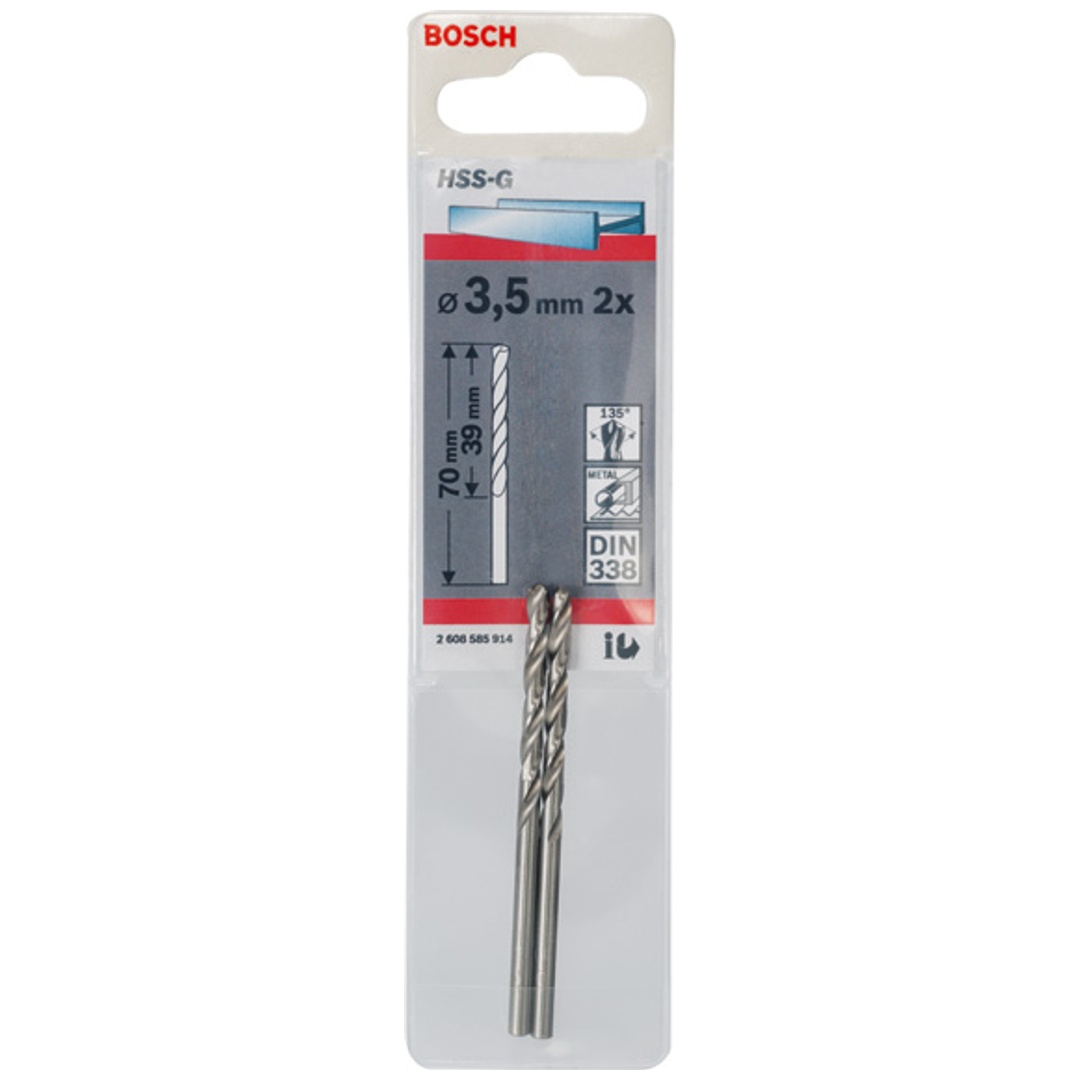 Bosch Metallbohrer HSS-G, DIN 338, 3,5 x 39 x 70 mm, 2er-Pack