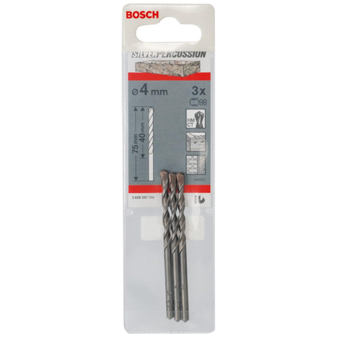 Bosch Betonbohrer CYL-3, Silver Percussion, 4 x 40 x 75 mm, Ø 3,3 mm, 3er-Pack
