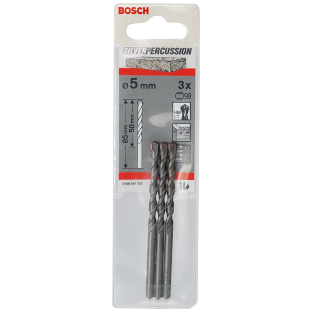 Bosch Betonbohrer CYL-3, Silver Percussion, 5 x 50 x 85 mm, Ø 4,5 mm, 3er-Pack